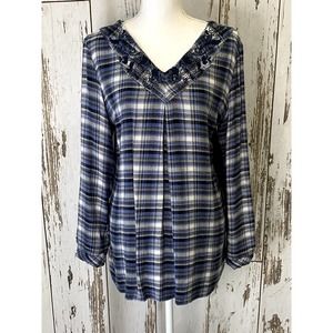 Blue And White Plaid Tunic Blouse